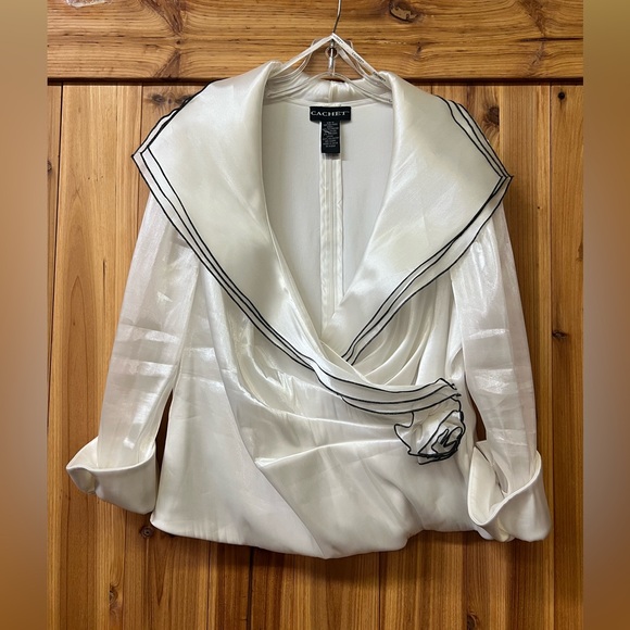 Cachet Tops - Cachet Vintage woman’s shimmer sheer long sleeve blouse